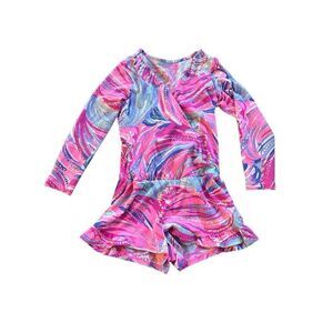 Lilly Pulitzer girls long sleeve shorts romper sz medium 7/8 FLAWED